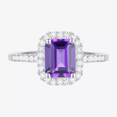Yes, Please! Womens Lab Created Purple Amethyst Sterling Silver Halo Side Stone Cocktail Ring