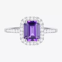 Yes, Please! Womens Lab Created Purple Amethyst Sterling Silver Halo Side Stone Cocktail Ring
