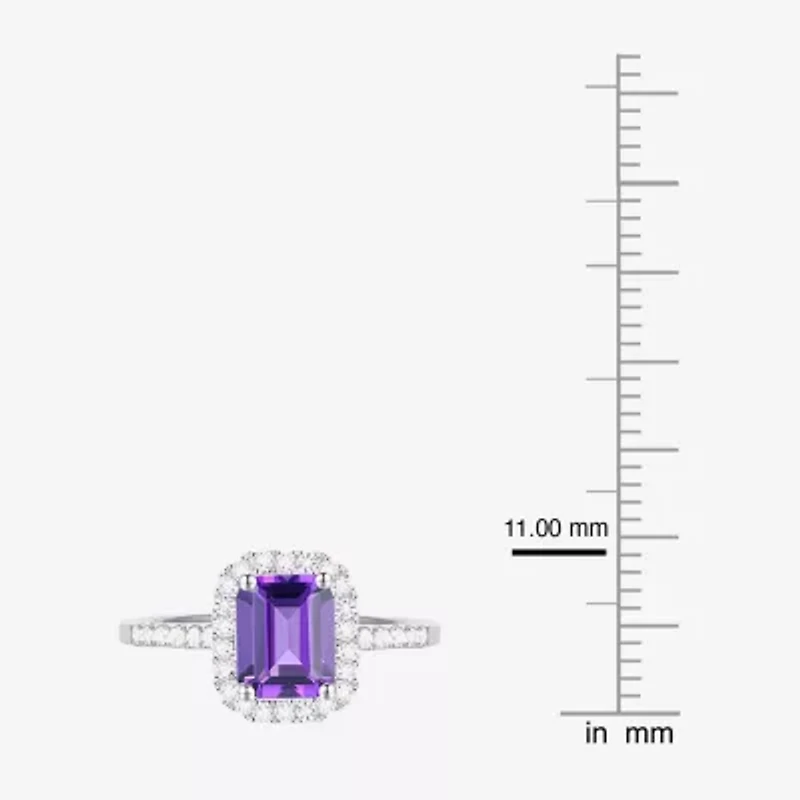 Yes, Please! Womens Lab Created Purple Amethyst Sterling Silver Halo Side Stone Cocktail Ring