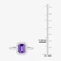 Yes, Please! Womens Lab Created Purple Amethyst Sterling Silver Halo Side Stone Cocktail Ring
