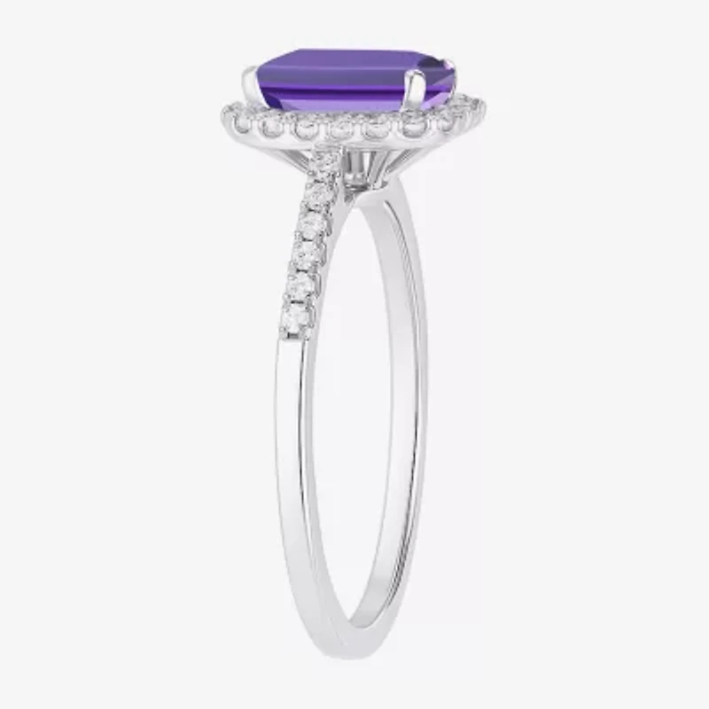 Yes, Please! Womens Lab Created Purple Amethyst Sterling Silver Halo Side Stone Cocktail Ring