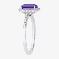 Yes, Please! Womens Lab Created Purple Amethyst Sterling Silver Halo Side Stone Cocktail Ring
