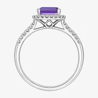Yes, Please! Womens Lab Created Purple Amethyst Sterling Silver Halo Side Stone Cocktail Ring