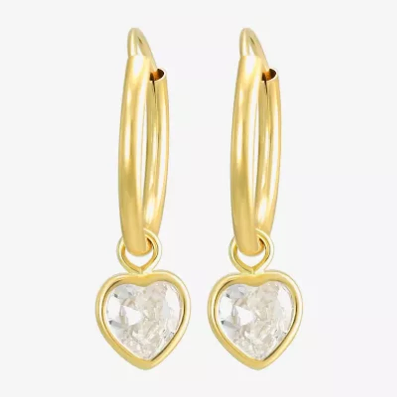 Womens White Cubic Zirconia 14K Gold Drop Earrings