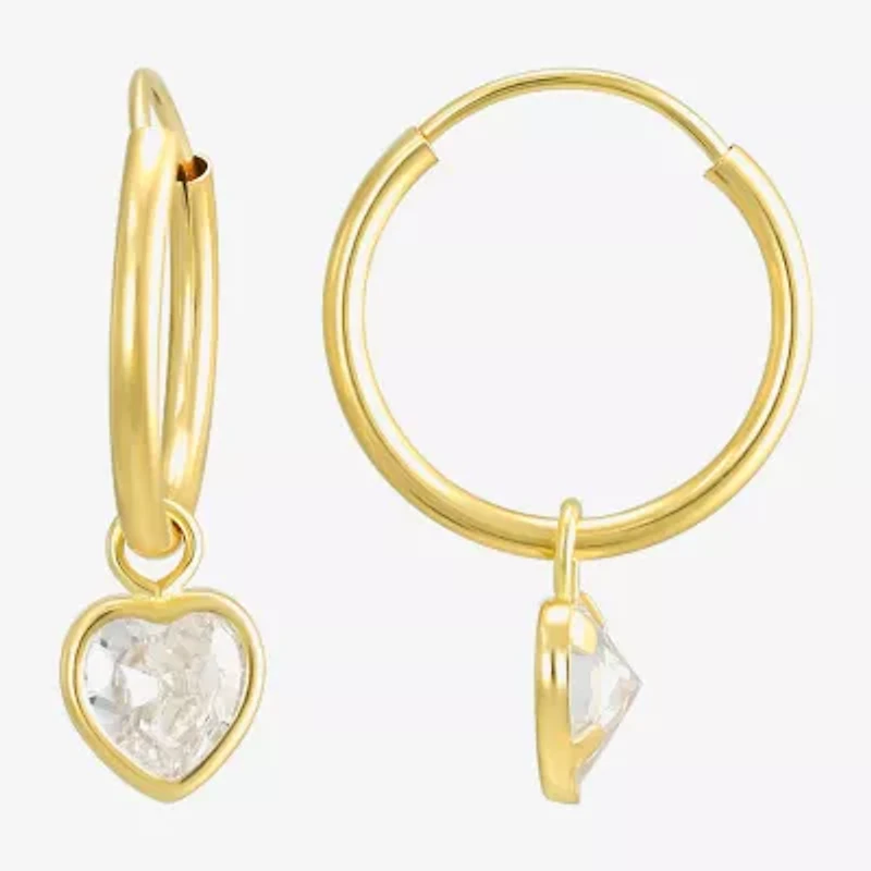 Womens White Cubic Zirconia 14K Gold Drop Earrings