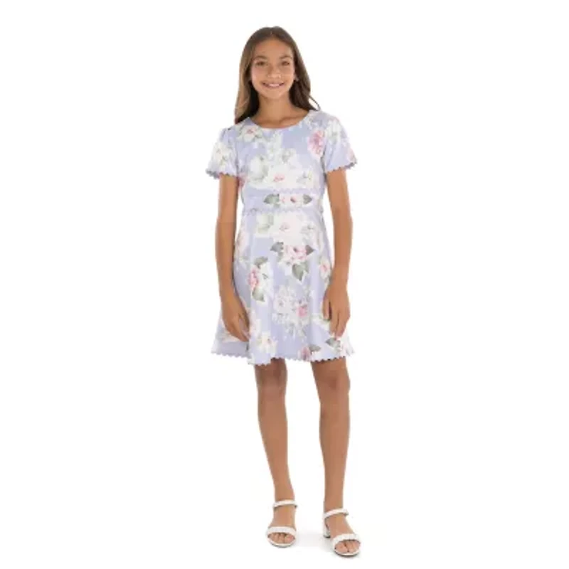 Speechless Big Kid Girls Short Sleeve Floral Skater Dress