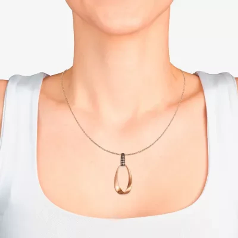 Levian Corp Le Vian Womens 1/6 CT. T.W. Natural Champagne Diamond 14K Gold Oval Pendant Necklace
