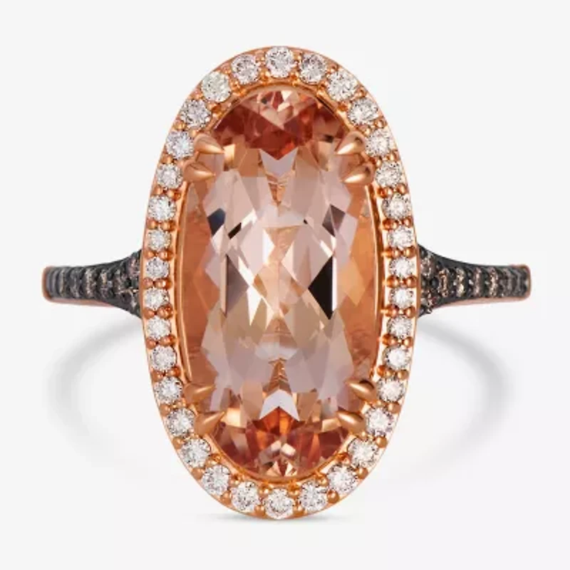 Levian Corp Le Vian Womens 1/2 CT. T.W. Genuine Pink Morganite 14K Rose Gold Oval Halo Side Stone Cocktail Ring