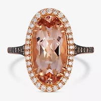 Levian Corp Le Vian Womens 1/2 CT. T.W. Genuine Pink Morganite 14K Rose Gold Oval Halo Side Stone Cocktail Ring
