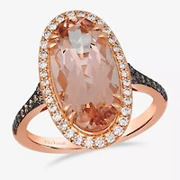 Levian Corp Le Vian Womens 1/2 CT. T.W. Genuine Pink Morganite 14K Rose Gold Oval Halo Side Stone Cocktail Ring