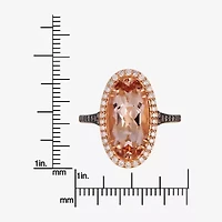 Levian Corp Le Vian Womens 1/2 CT. T.W. Genuine Pink Morganite 14K Rose Gold Oval Halo Side Stone Cocktail Ring