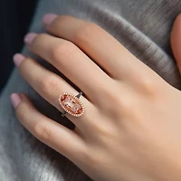 Levian Corp Le Vian Womens 1/2 CT. T.W. Genuine Pink Morganite 14K Rose Gold Oval Halo Side Stone Cocktail Ring