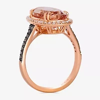 Levian Corp Le Vian Womens 1/2 CT. T.W. Genuine Pink Morganite 14K Rose Gold Oval Halo Side Stone Cocktail Ring