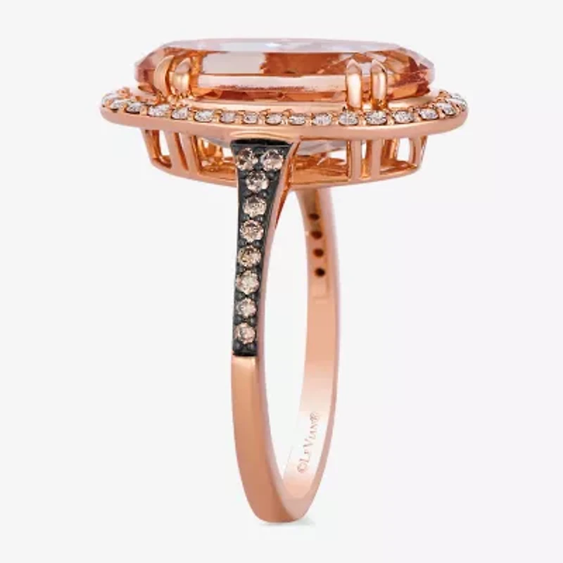 Levian Corp Le Vian Womens 1/2 CT. T.W. Genuine Pink Morganite 14K Rose Gold Oval Halo Side Stone Cocktail Ring