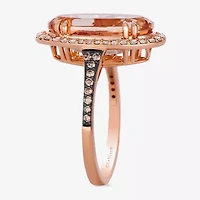 Levian Corp Le Vian Womens 1/2 CT. T.W. Genuine Pink Morganite 14K Rose Gold Oval Halo Side Stone Cocktail Ring