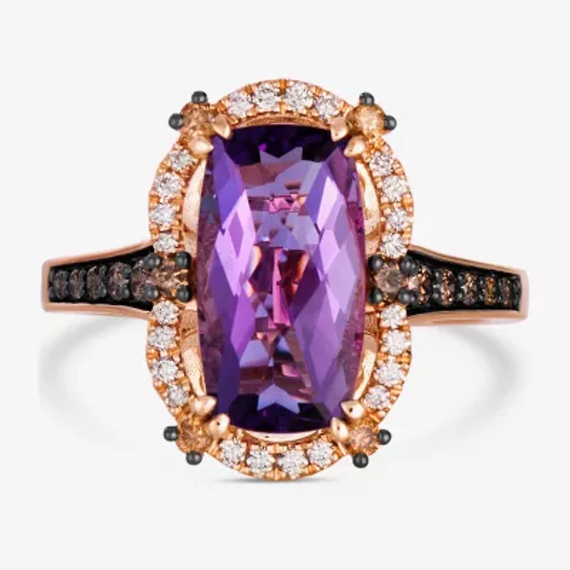Levian Corp Le Vian Womens 3/8 CT. T.W. Genuine Purple Amethyst 14K Rose Gold Oval Side Stone Cocktail Ring