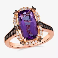 Levian Corp Le Vian Womens 3/8 CT. T.W. Genuine Purple Amethyst 14K Rose Gold Oval Side Stone Cocktail Ring