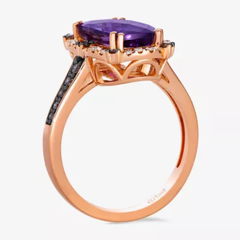 Levian Corp Le Vian Womens 3/8 CT. T.W. Genuine Purple Amethyst 14K Rose Gold Oval Side Stone Cocktail Ring