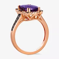 Levian Corp Le Vian Womens 3/8 CT. T.W. Genuine Purple Amethyst 14K Rose Gold Oval Side Stone Cocktail Ring