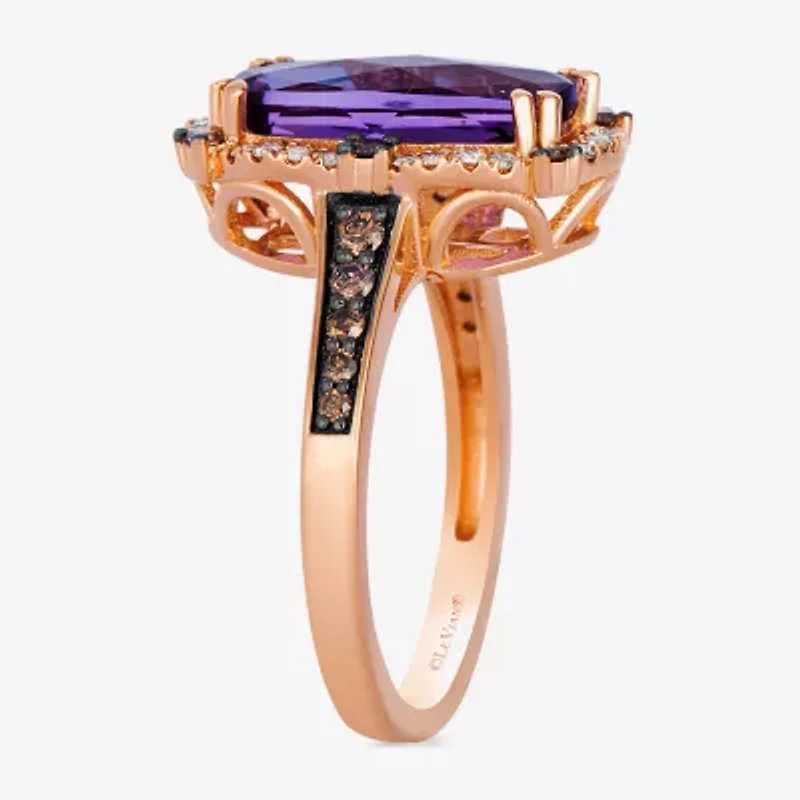 Levian Corp Le Vian Womens 3/8 CT. T.W. Genuine Purple Amethyst 14K Rose Gold Oval Side Stone Cocktail Ring