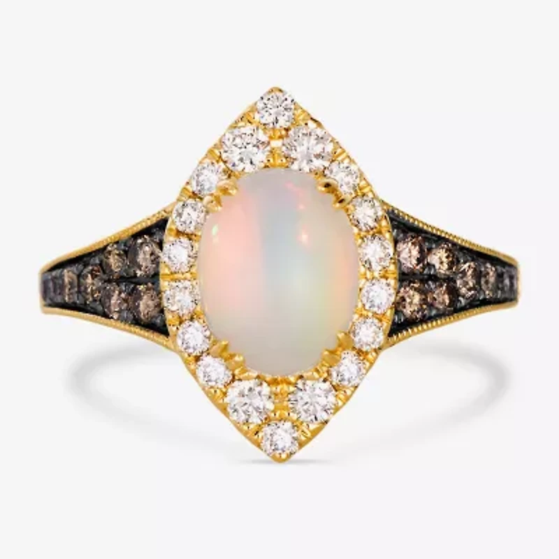 Levian Corp Le Vian Womens 3/4 CT. T.W. Genuine White Opal 14K Gold Oval Halo Side Stone Cocktail Ring