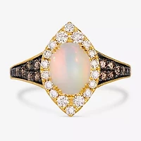 Levian Corp Le Vian Womens 3/4 CT. T.W. Genuine White Opal 14K Gold Oval Halo Side Stone Cocktail Ring