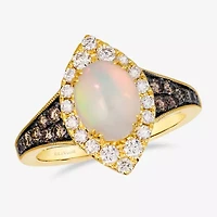Levian Corp Le Vian Womens 3/4 CT. T.W. Genuine White Opal 14K Gold Oval Halo Side Stone Cocktail Ring