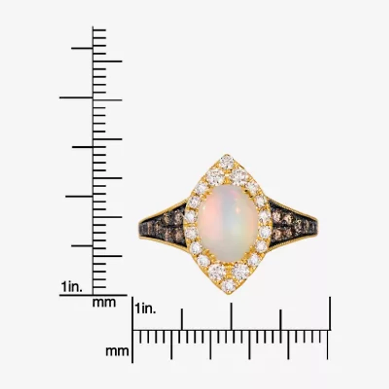 Levian Corp Le Vian Womens 3/4 CT. T.W. Genuine White Opal 14K Gold Oval Halo Side Stone Cocktail Ring