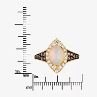 Levian Corp Le Vian Womens 3/4 CT. T.W. Genuine White Opal 14K Gold Oval Halo Side Stone Cocktail Ring