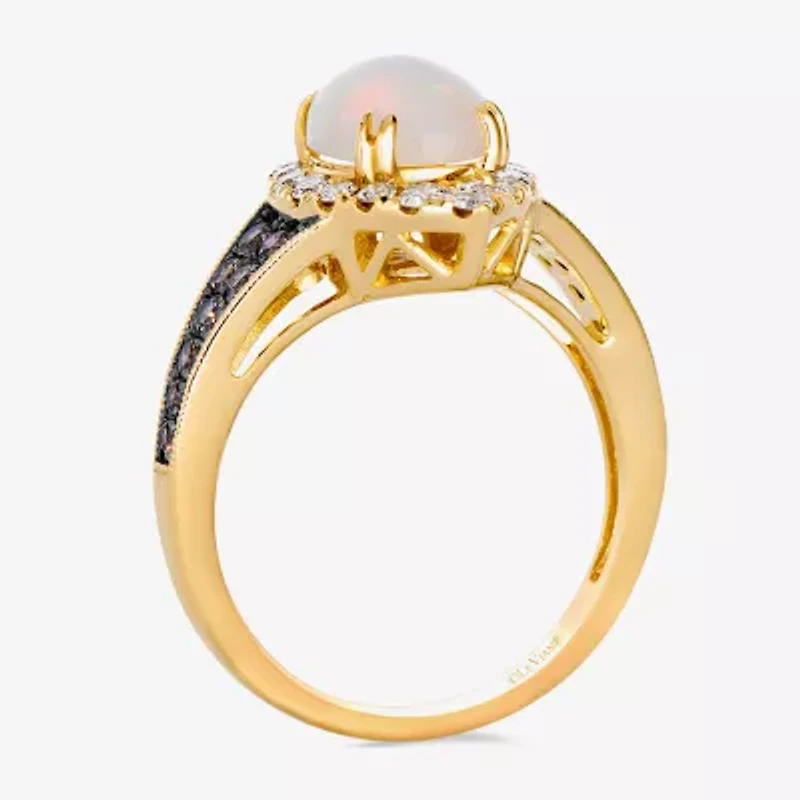 Levian Corp Le Vian Womens 3/4 CT. T.W. Genuine White Opal 14K Gold Oval Halo Side Stone Cocktail Ring