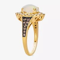 Levian Corp Le Vian Womens 3/4 CT. T.W. Genuine White Opal 14K Gold Oval Halo Side Stone Cocktail Ring