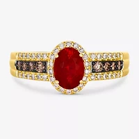 Levian Corp Womens 3/8 CT. T.W. Genuine Orange Opal 14K Gold Oval Halo Side Stone Cocktail Ring