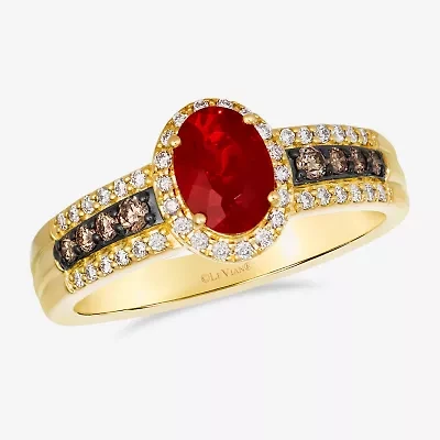 Levian Corp Womens 3/8 CT. T.W. Genuine Orange Opal 14K Gold Oval Halo Side Stone Cocktail Ring