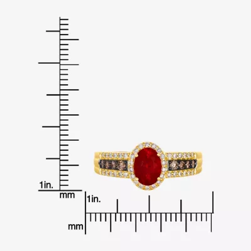 Levian Corp Womens 3/8 CT. T.W. Genuine Orange Opal 14K Gold Oval Halo Side Stone Cocktail Ring