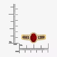 Levian Corp Womens 3/8 CT. T.W. Genuine Orange Opal 14K Gold Oval Halo Side Stone Cocktail Ring