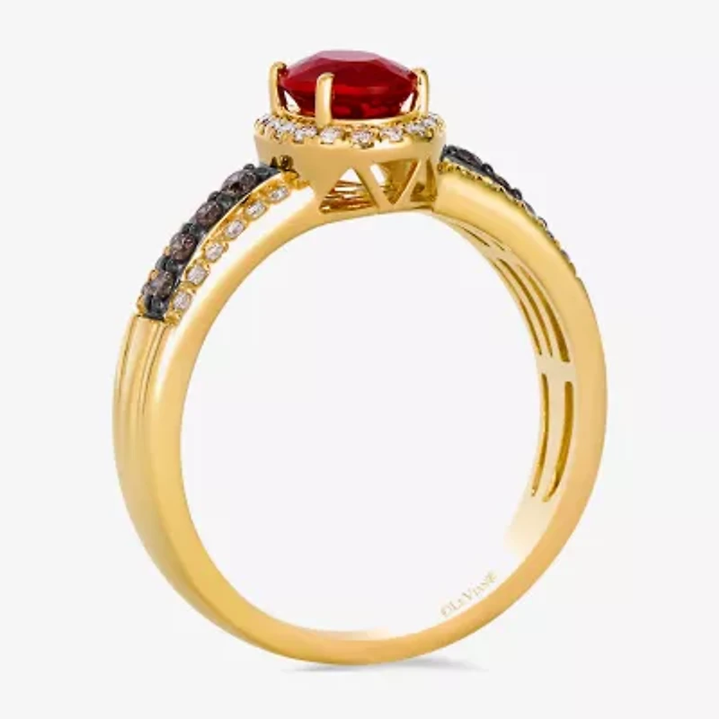 Levian Corp Womens 3/8 CT. T.W. Genuine Orange Opal 14K Gold Oval Halo Side Stone Cocktail Ring