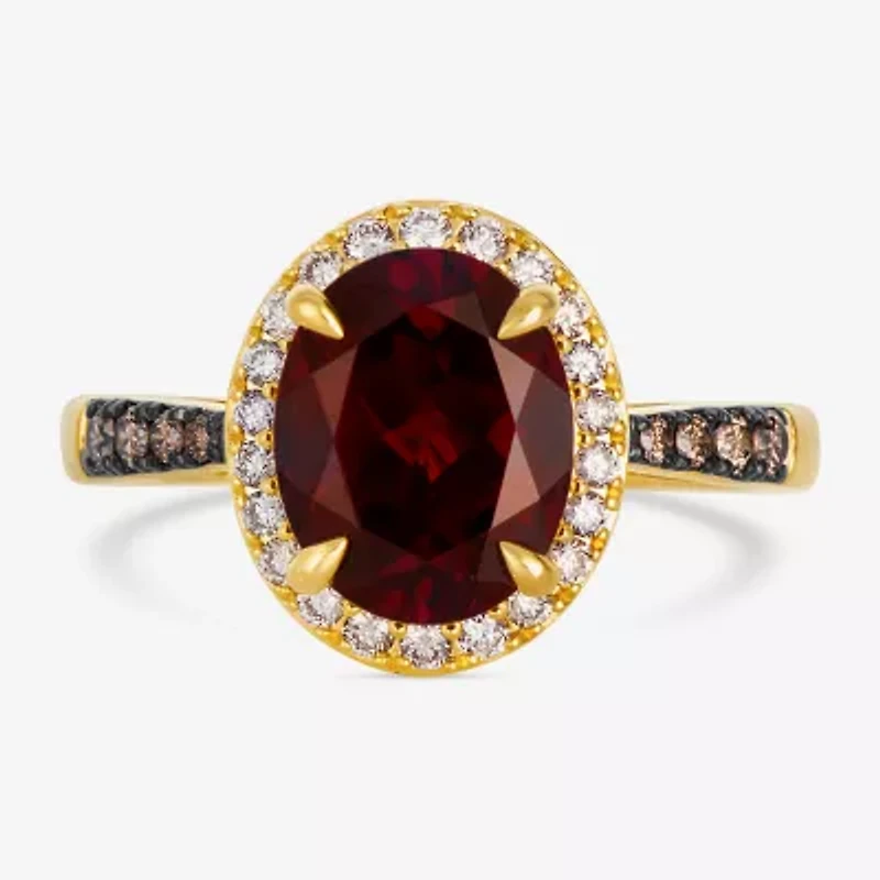 Levian Corp Le Vian Womens 1/4 CT. T.W. Genuine Red Garnet 14K Gold Oval Halo Side Stone Cocktail Ring