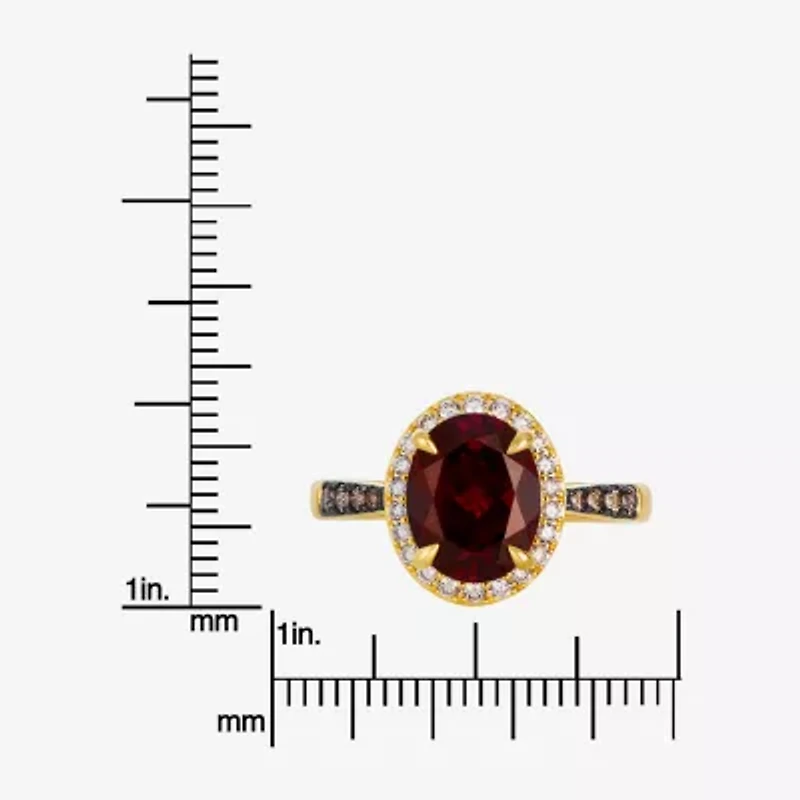 Levian Corp Le Vian Womens 1/4 CT. T.W. Genuine Red Garnet 14K Gold Oval Halo Side Stone Cocktail Ring