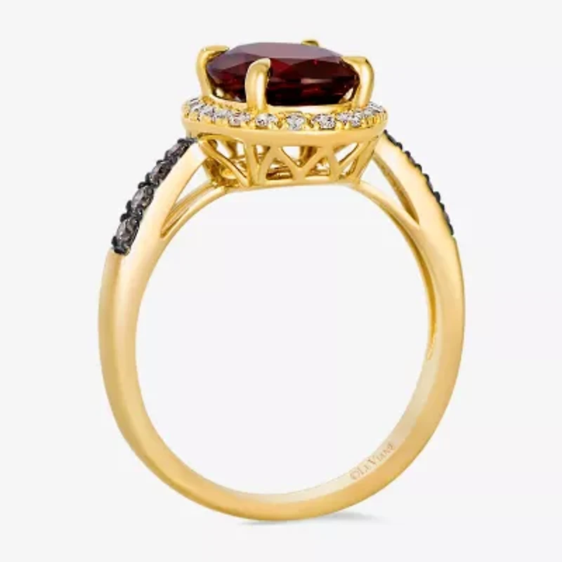 Levian Corp Le Vian Womens 1/4 CT. T.W. Genuine Red Garnet 14K Gold Oval Halo Side Stone Cocktail Ring