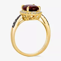 Levian Corp Le Vian Womens 1/4 CT. T.W. Genuine Red Garnet 14K Gold Oval Halo Side Stone Cocktail Ring