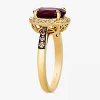 Levian Corp Le Vian Womens 1/4 CT. T.W. Genuine Red Garnet 14K Gold Oval Halo Side Stone Cocktail Ring