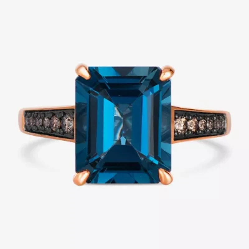 Levian Corp Le Vian Womens 1/8 CT. T.W. Genuine Blue Topaz 14K Rose Gold Side Stone Cocktail Ring