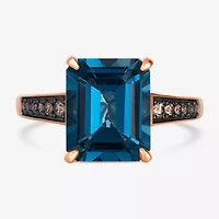Levian Corp Le Vian Womens 1/8 CT. T.W. Genuine Blue Topaz 14K Rose Gold Side Stone Cocktail Ring