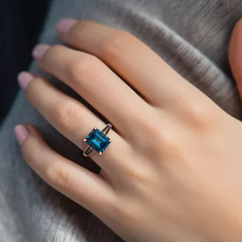 Levian Corp Le Vian Womens 1/8 CT. T.W. Genuine Blue Topaz 14K Rose Gold Side Stone Cocktail Ring