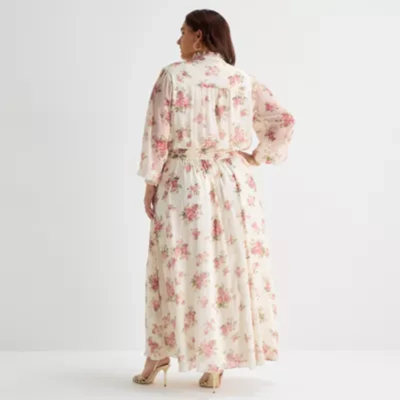 Premier Amour Womens Plus Long Sleeve Floral Maxi Dress