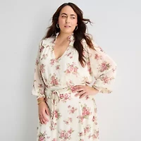 Premier Amour Womens Plus Long Sleeve Floral Maxi Dress