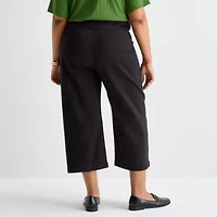 Liz Claiborne Womens Plus Wide Leg Mid Rise Cropped Pant