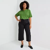 Liz Claiborne Womens Plus Wide Leg Mid Rise Cropped Pant