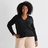 Liz Claiborne Womens V Neck Long Sleeve Button Cardigan