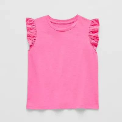 Thereabouts Little & Big Kid Girls Crew Neck Short Sleeve Embroidered T-Shirt